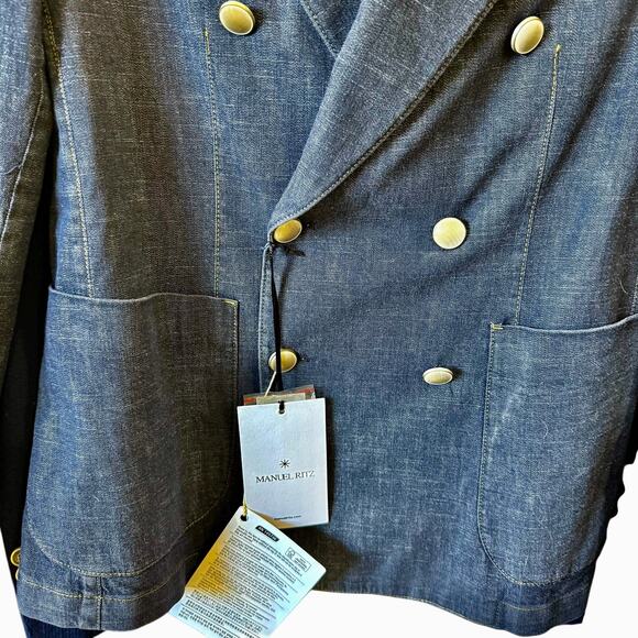 Manuel Ritz Unisex Denim-Look Sport Coat 48R EU / 38R US Blue Made in Italy NWT - Picture 6 of 7